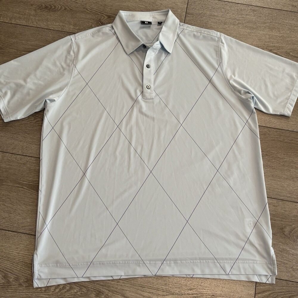 Footjoy Golf Polo Shirt Mens‎ 2XL Blue All Over Print Geometric Pattern Blue